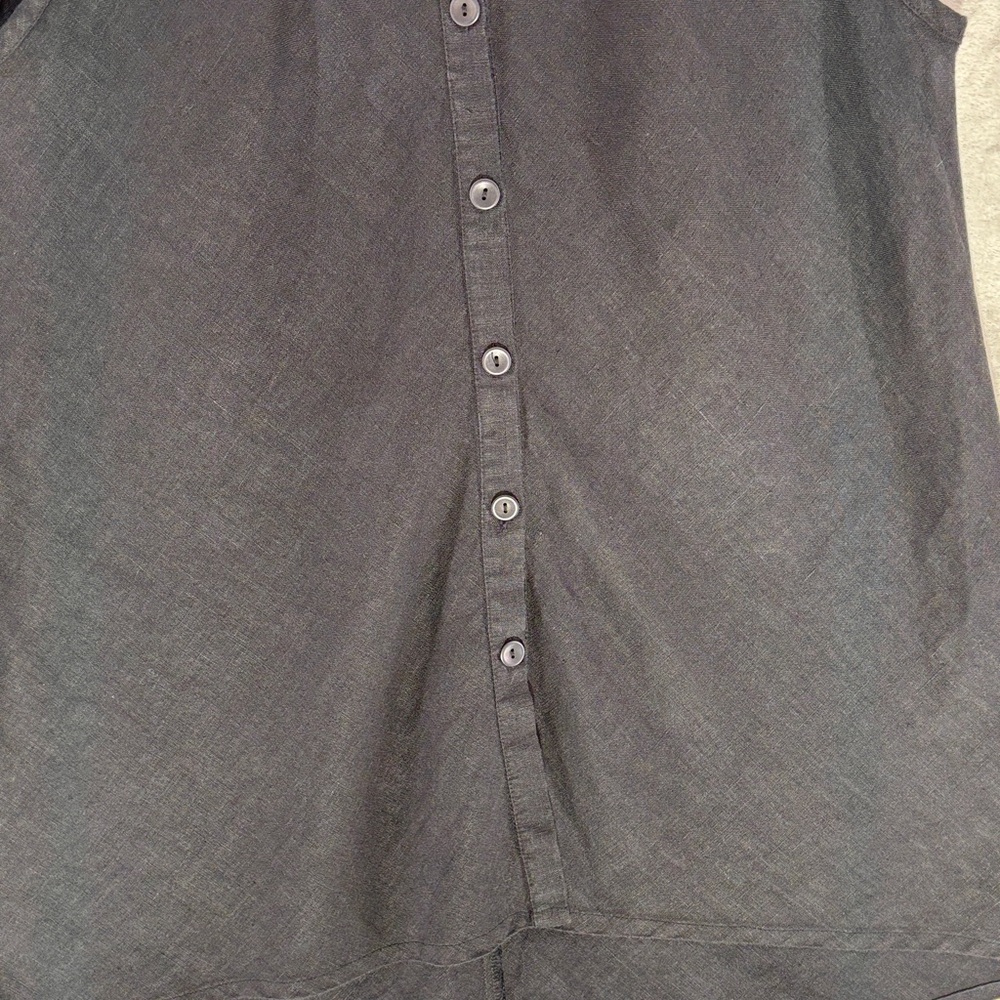 Flax 100% Linen Black Sleeveless Button-Down Lagenlook Shirt Tunic Dress, size M - Picture 6 of 11
